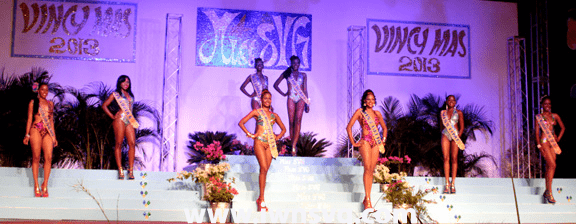 Miss SVG 2013 contestants in swimwear.