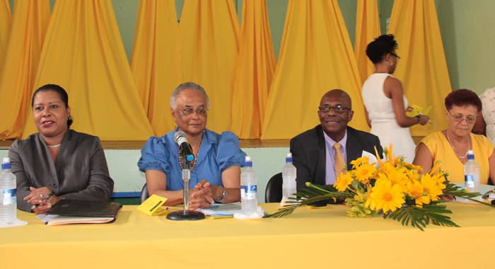 Opposition Leader Arnhim Eustace and other member of the panel at his party's "Conversation with Women" on Monday. (IWN photo)