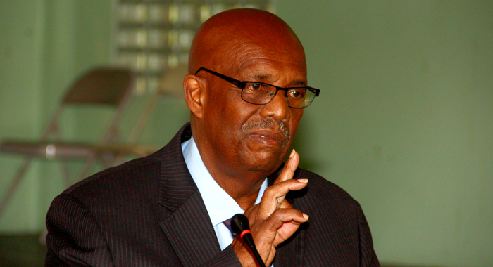 Leader of the Opposition, Arnhim Eustace speaks at Monday's press conference.